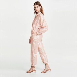 NWT Kondi pink & metallic thread cotton blend utility jumpsuit, XS
